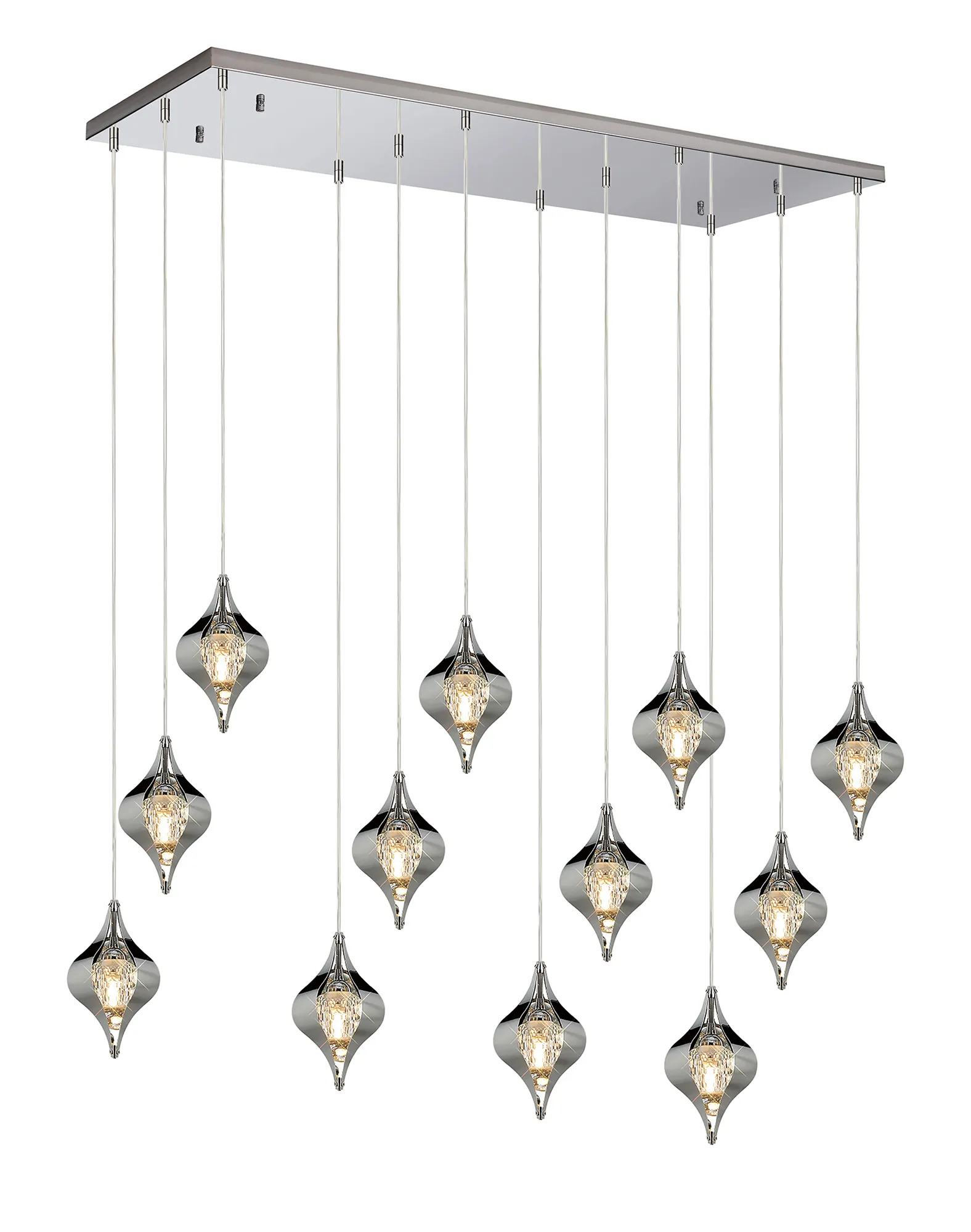 Amano Linear Rectangle Pendant, 12 Light Adjustable G9, Polished Chrome/Crystal IL31861CH  Diyas Amano